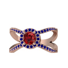 Garnet ve lab safir 18 ayar rose altın yüzük