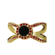 Aero Yüzük - Siyah zirkon ve garnet 14 ayar altın yüzük #mxk1if