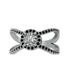 Swarovski ve siyah zirkon 14 ayar beyaz altın yüzük