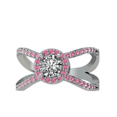 Aero Yüzük - Swarovski ve pembe kuvars 14 ayar beyaz altın yüzük #ngbmsi