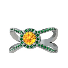 Sitrin ve yeşil kuvars 925 ayar gümüş yüzük