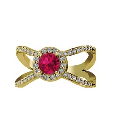 Rodolit garnet ve swarovski 8 ayar altın yüzük