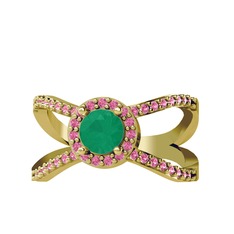 Aero Yüzük - Kök zümrüt ve pembe kuvars 14 ayar altın yüzük #s8ze85