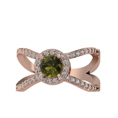 Peridot ve beyaz zirkon 18 ayar rose altın yüzük