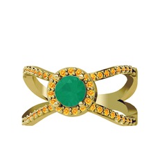 Aero Yüzük - Kök zümrüt ve sitrin 18 ayar altın yüzük #tded8x