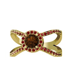 Dumanlı kuvars ve garnet 18 ayar altın yüzük