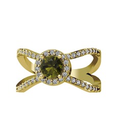 Peridot ve swarovski 925 ayar altın kaplama gümüş yüzük