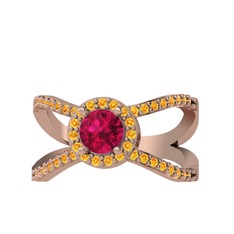 Rodolit garnet ve sitrin 8 ayar rose altın yüzük