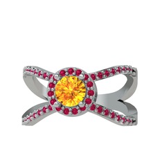 Sitrin ve rodolit garnet 14 ayar beyaz altın yüzük