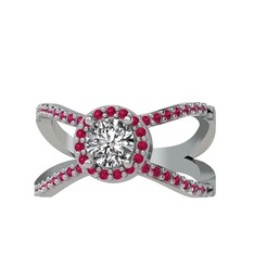 Beyaz zirkon ve rodolit garnet 8 ayar beyaz altın yüzük