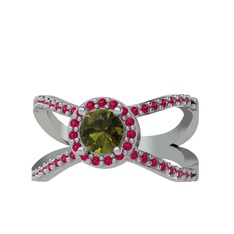 Peridot ve rodolit garnet 14 ayar beyaz altın yüzük