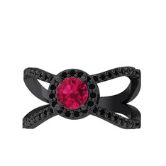 Aero Yüzük - Rodolit garnet ve siyah zirkon 925 ayar siyah rodyum kaplama gümüş yüzük #xffi0t