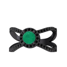 Aero Yüzük - Kök zümrüt ve siyah zirkon 925 ayar siyah rodyum kaplama gümüş yüzük #y5ah1j