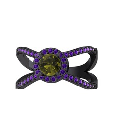 Aero Yüzük - Peridot ve ametist 925 ayar siyah rodyum kaplama gümüş yüzük #y77z1t