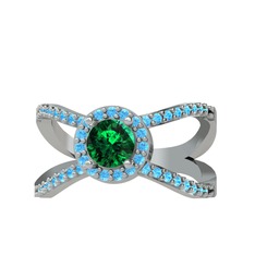 Aero Yüzük - Yeşil kuvars ve akuamarin 14 ayar beyaz altın yüzük #yg01me