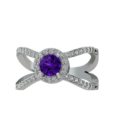 Aero Yüzük - Ametist ve swarovski 8 ayar beyaz altın yüzük #yj2fe8