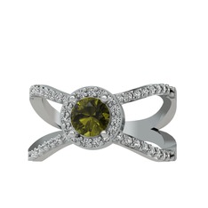 Aero Yüzük - Peridot ve swarovski 14 ayar beyaz altın yüzük #z5itaf