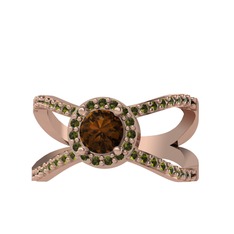 Aero Yüzük - Dumanlı kuvars ve peridot 14 ayar rose altın yüzük #z8yye3