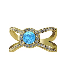Aero Yüzük - Akuamarin ve pırlanta 18 ayar altın yüzük (0.4136 karat) #zimdsf
