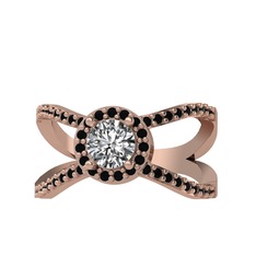 Beyaz zirkon ve siyah zirkon 14 ayar rose altın yüzük