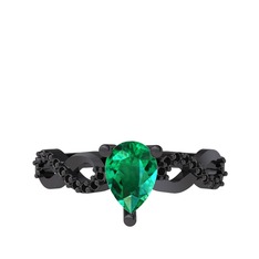 Yeşil kuvars ve siyah zirkon 925 ayar siyah rodyum kaplama gümüş yüzük