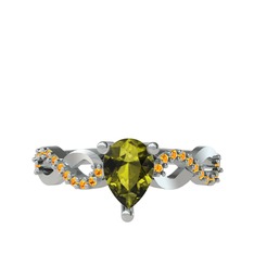 Fern Sonsuzluk Yüzük - Peridot ve sitrin 8 ayar beyaz altın yüzük #10ahc3e
