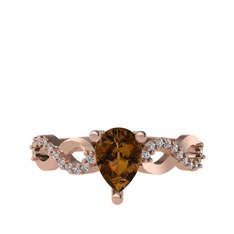 Fern Sonsuzluk Yüzük - Dumanlı kuvars ve swarovski 8 ayar rose altın yüzük #12z7959