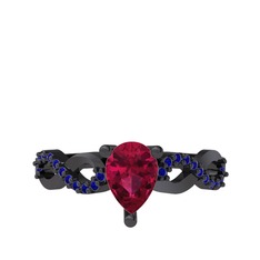 Fern Sonsuzluk Yüzük - Rodolit garnet ve lab safir 925 ayar siyah rodyum kaplama gümüş yüzük #13oidr7