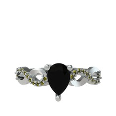 Fern Sonsuzluk Yüzük - Siyah zirkon ve peridot 925 ayar gümüş yüzük #147mw9j