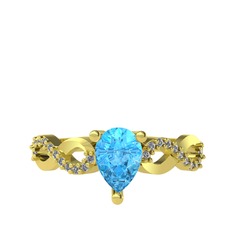 Akuamarin ve pırlanta 925 ayar altın kaplama gümüş yüzük (0.176 karat)