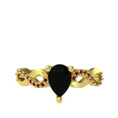 Fern Sonsuzluk Yüzük - Siyah zirkon ve garnet 18 ayar altın yüzük #14zkr1r