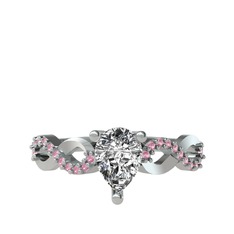 Swarovski ve pembe kuvars 18 ayar beyaz altın yüzük