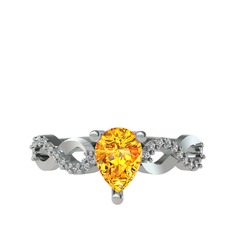 Fern Sonsuzluk Yüzük - Sitrin ve swarovski 14 ayar beyaz altın yüzük #177zk2a