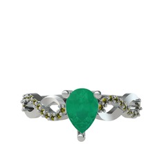 Fern Sonsuzluk Yüzük - Kök zümrüt ve peridot 14 ayar beyaz altın yüzük #17bt8a4