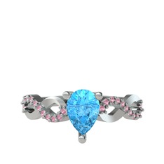 Akuamarin ve pembe kuvars 18 ayar beyaz altın yüzük