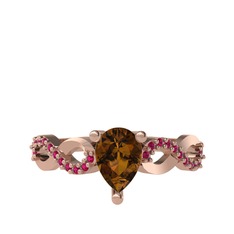 Dumanlı kuvars ve rodolit garnet 14 ayar rose altın yüzük