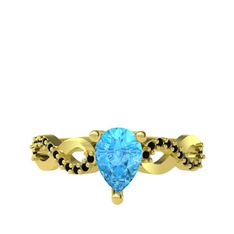 Fern Sonsuzluk Yüzük - Akuamarin ve siyah zirkon 18 ayar altın yüzük #19rcstj