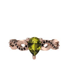 Fern Sonsuzluk Yüzük - Peridot ve siyah zirkon 8 ayar rose altın yüzük #19vge9d