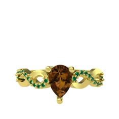 Fern Sonsuzluk Yüzük - Dumanlı kuvars ve yeşil kuvars 8 ayar altın yüzük #1af3w73