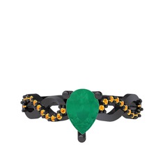 Fern Sonsuzluk Yüzük - Kök zümrüt ve sitrin 925 ayar siyah rodyum kaplama gümüş yüzük #1bdz95q