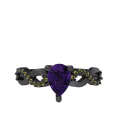 Ametist ve peridot 925 ayar siyah rodyum kaplama gümüş yüzük