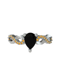 Fern Sonsuzluk Yüzük - Siyah zirkon ve sitrin 8 ayar beyaz altın yüzük #1eo9pqn