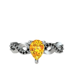 Fern Sonsuzluk Yüzük - Sitrin ve siyah zirkon 14 ayar beyaz altın yüzük #1fe9zts