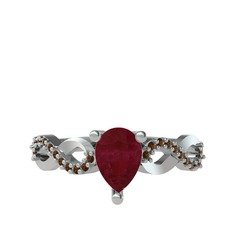 Fern Sonsuzluk Yüzük - Kök yakut ve dumanlı kuvars 8 ayar beyaz altın yüzük #1g6484