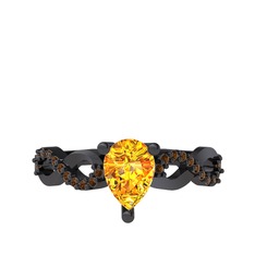 Sitrin ve dumanlı kuvars 925 ayar siyah rodyum kaplama gümüş yüzük