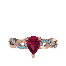 Fern Sonsuzluk Yüzük - Rodolit garnet ve akuamarin 925 ayar rose altın kaplama gümüş yüzük #1gparm9