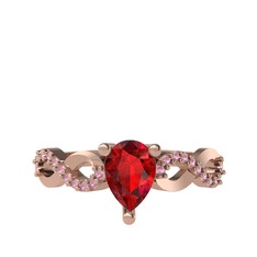 Garnet ve pembe kuvars 8 ayar rose altın yüzük