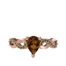 Dumanlı kuvars ve peridot 8 ayar rose altın yüzük