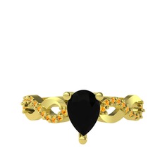 Fern Sonsuzluk Yüzük - Siyah zirkon ve sitrin 8 ayar altın yüzük #1hq9q1l