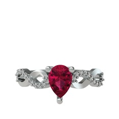 Rodolit garnet ve swarovski 14 ayar beyaz altın yüzük